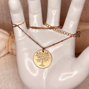 “Tree of Life” hand made matte gold necklace.